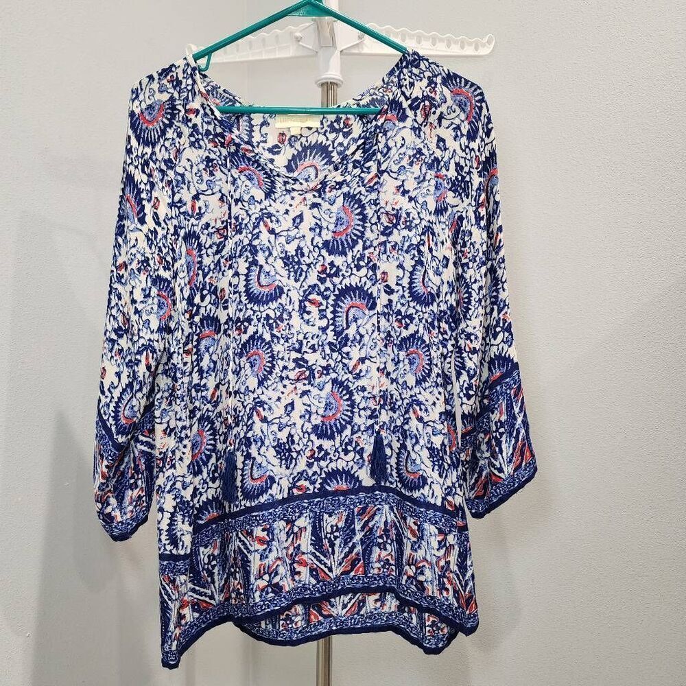 LUCY & LAUREL, Soft Hippie 70's Influenced Bohemian Tassle Tunic Tie Top, size S